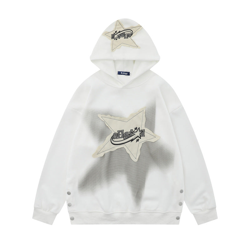 Streetwear Hoodie gradual change print pentagram patch embroidered hooded sweater
