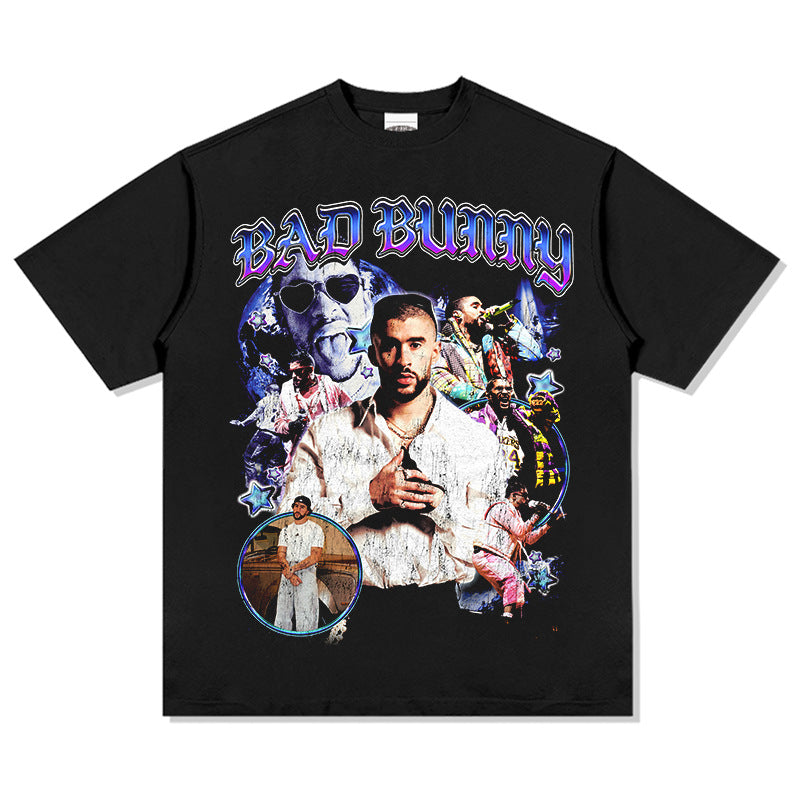 Outfit streetwear Vintage Bad Bunny Hip Hop Print Short Sleeve T-Shirt