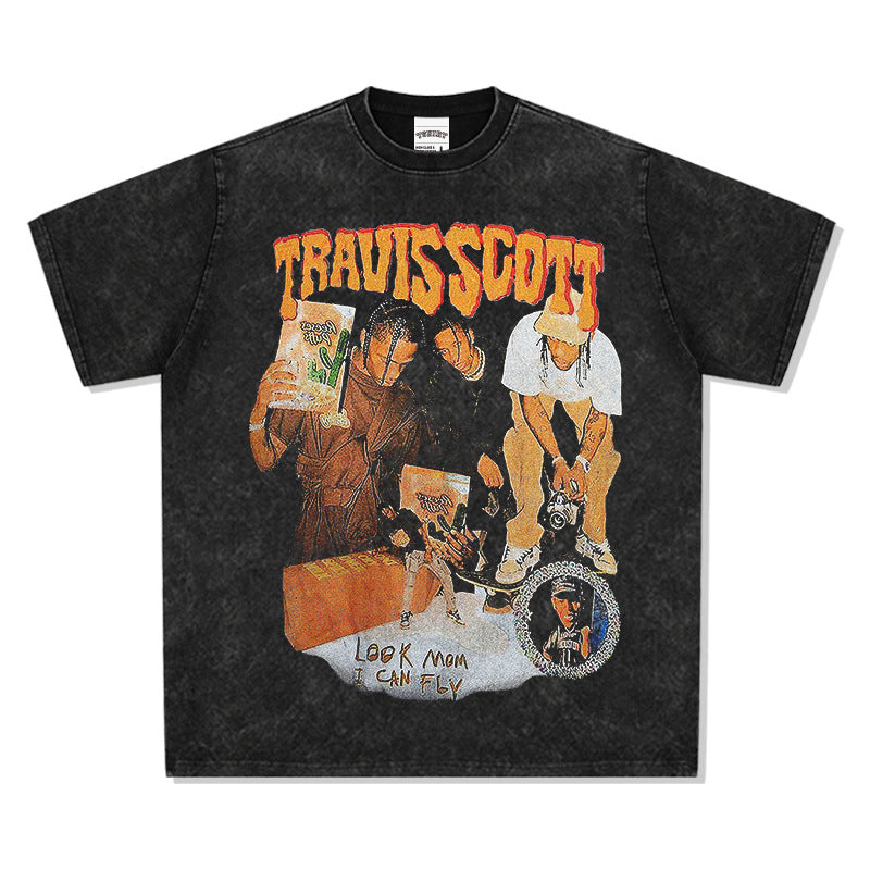 New york hip hop shop hip hop travis scott print long sleeve short sleeve t-shirt