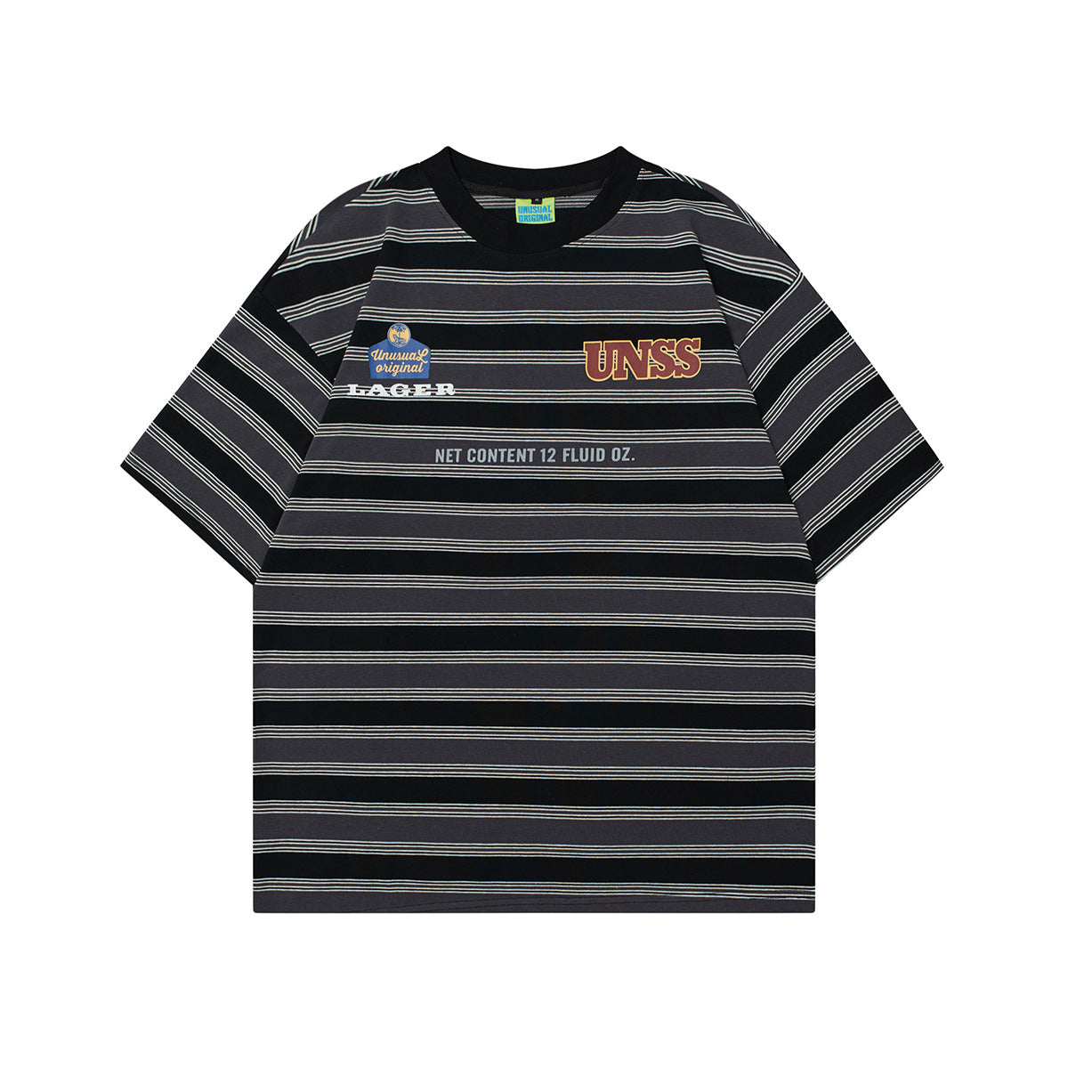 90s West Coast Hip Hop Fashion T Shirts Vintage Contrast Striped Half-Sleeve Top