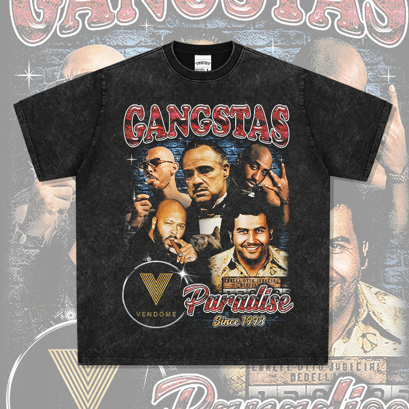 Cool t rapper vintage Godfather print hiphop short sleeve t-shirt