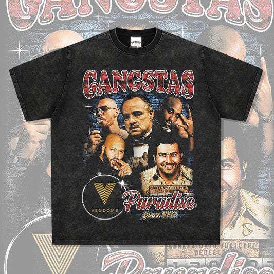 Cool t rapper vintage Godfather print hiphop short sleeve t-shirt