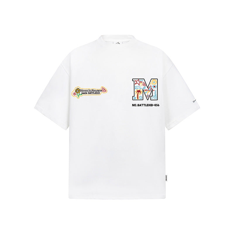 Hip Hop Clothes New York Vintage Alphabet Floral Embroidery Short Sleeve T-Shirt