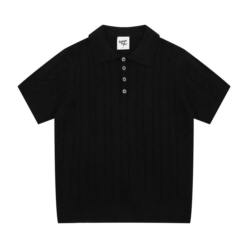 Hip Hop Shirts For Boys Lapel Knitted Short Sleeve Men's Summer Lapel Polo Shirt