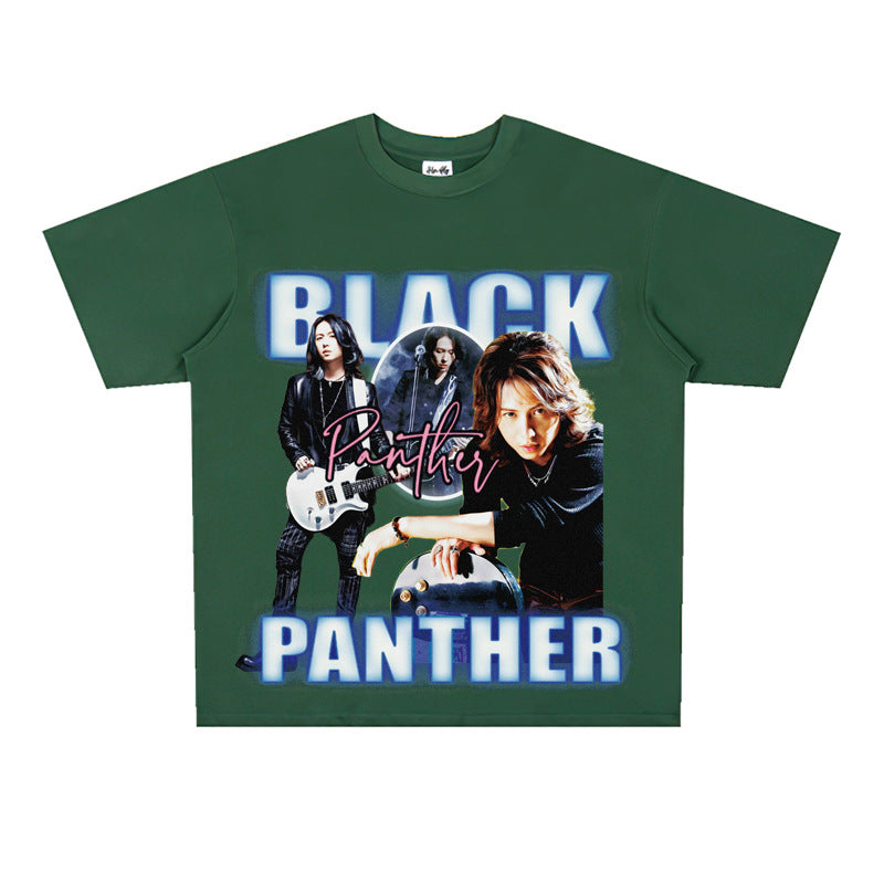 Film Star T Shirt Rock Music Black Panther Band Loose Retro Street Cotton T-shirt Men and Women