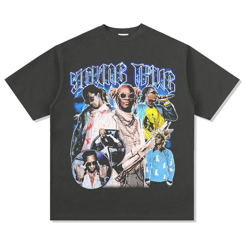 Outfit streetwear Retro Hip Hop Young Thug Print Short Sleeve T-Shirt