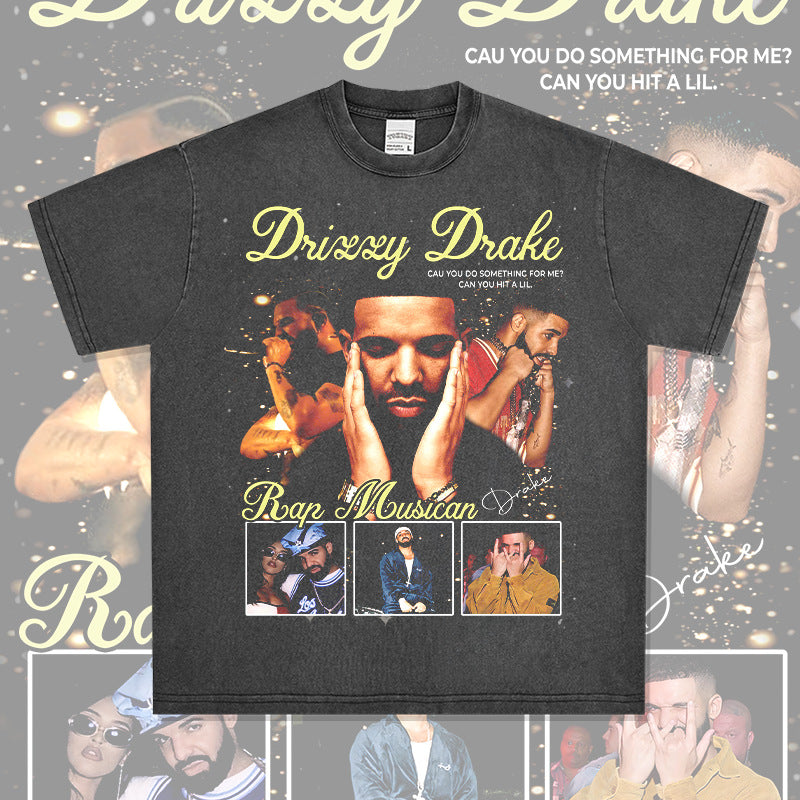 Outfit streetwear vintage hip hop drake drake print short sleeve t-shirt