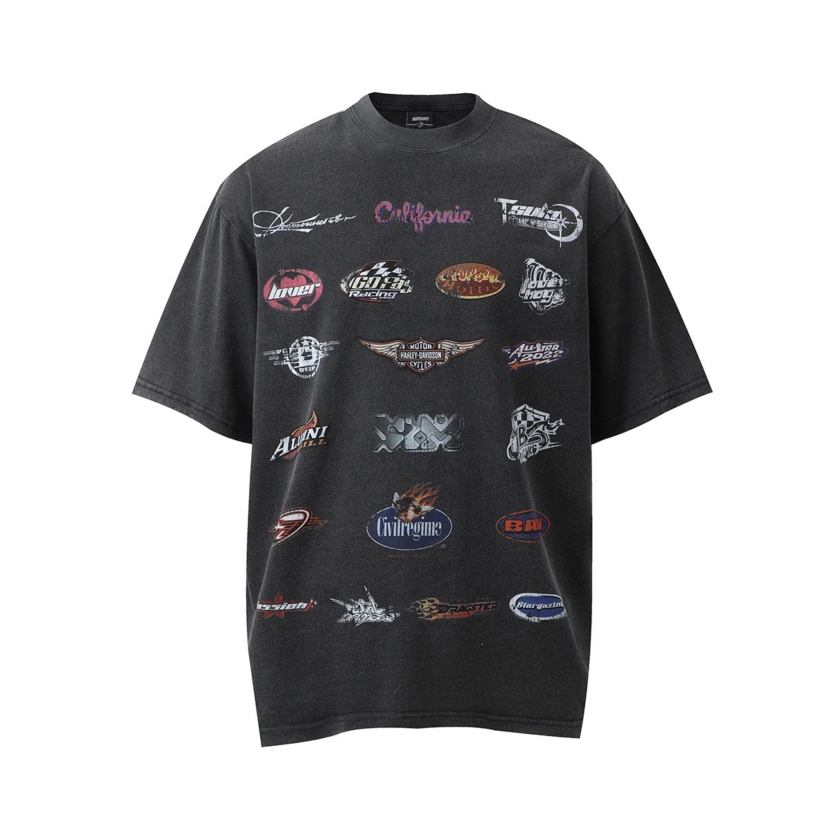 Hip hop shirt retro t-shirt short sleeve loose old print