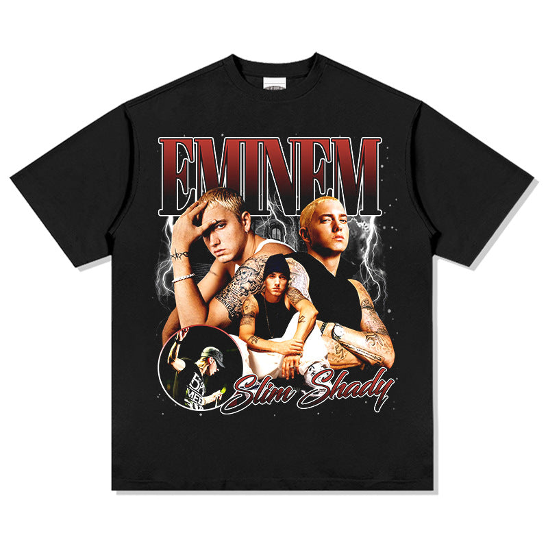Outfit streetwear vintage hip hop Eminem print short sleeve t-shirt