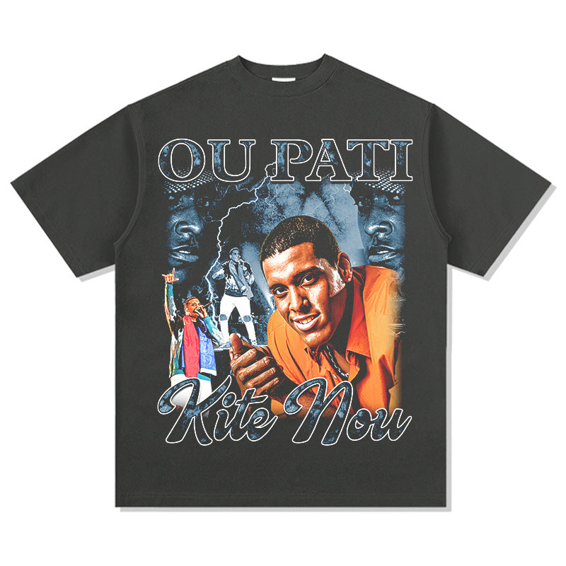 Outfit streetwear vintage hip hop Mika Benjamin print short sleeve t-shirt