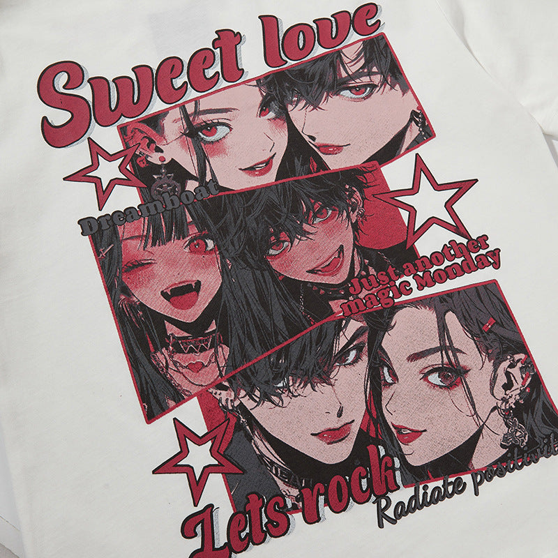 Nyc 1990 Shirt Vintage Anime Print Black Short Sleeve T-Shirt