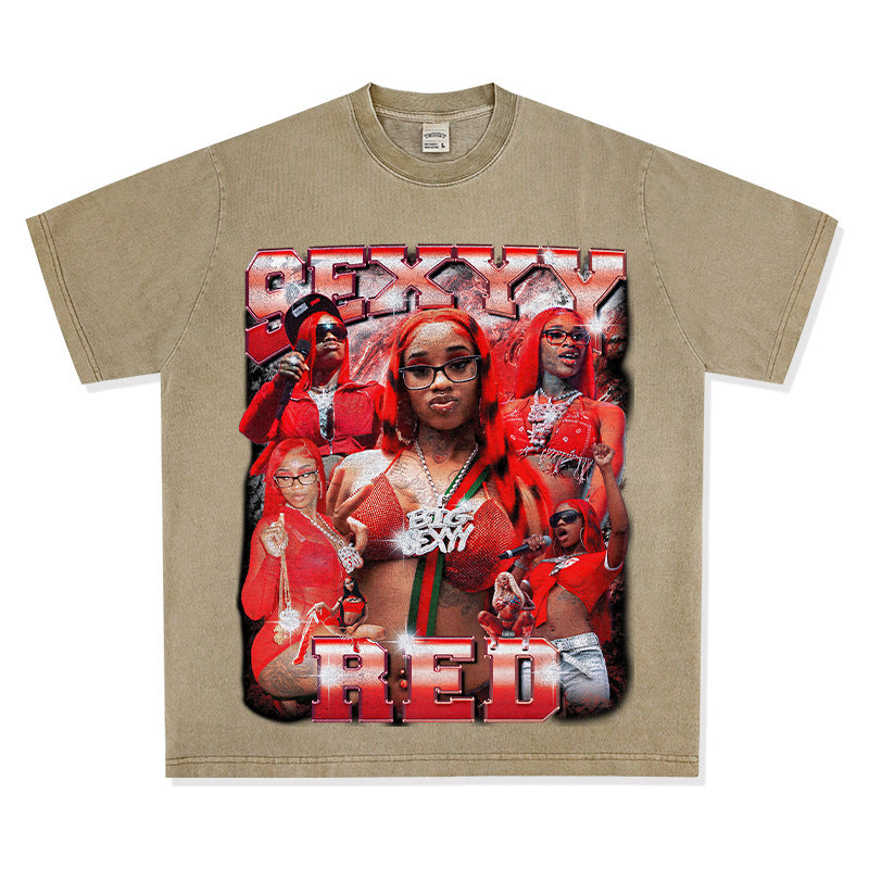 Marcas streetwear usa vintage hip hop Sexy yRed print short sleeve t-shirt