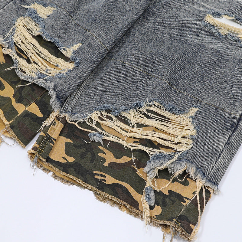 Stone Wash T shirt Leopard print denim short sleeve casual denim shorts