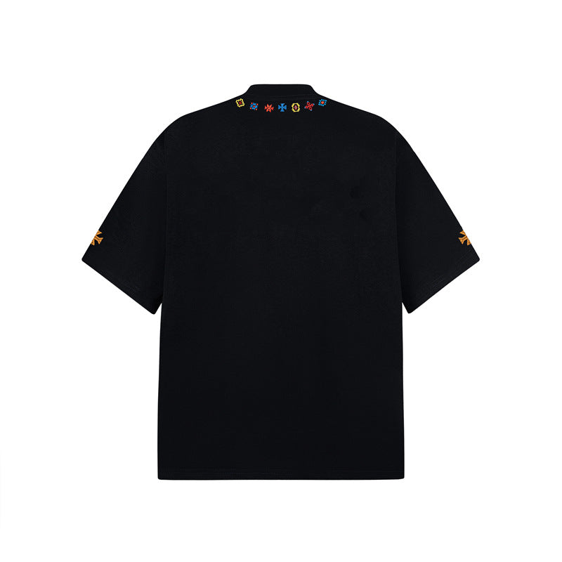 Camisas Retros Embroidered Short Sleeve T-Shirt Vintage Loose Casual tee