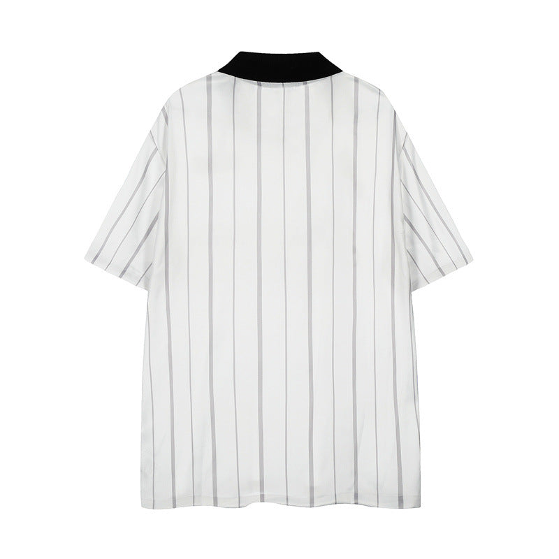 US drip outfits summer vintage lapel casual loose short sleeve T-Shirts