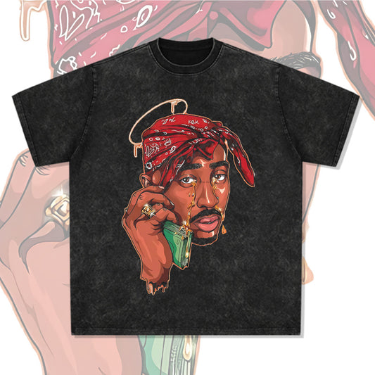Streetwear masculino vintage hip hop tupac print short sleeve t-shirt