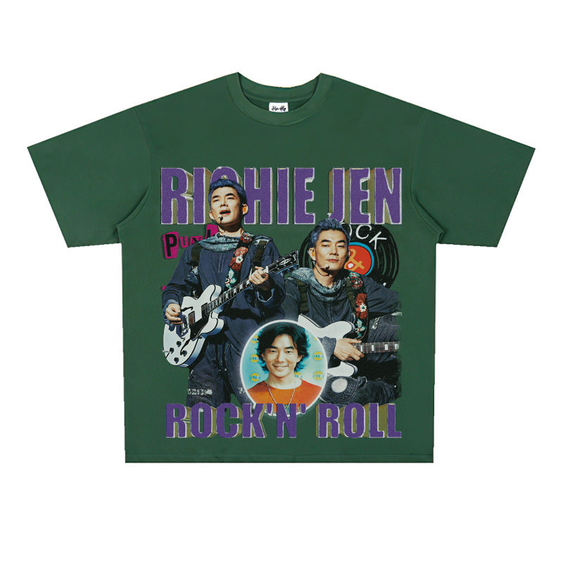 Film Star T Shirt Loose American Retro Street Cotton T-shirt for Men and Women