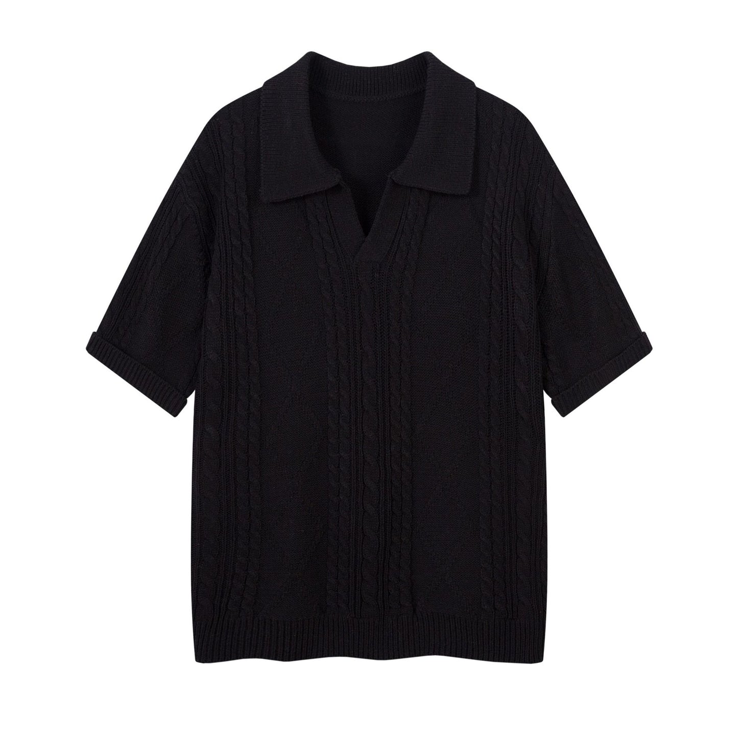 Hustle vintage knitted t-shirt short-sleeved polo shirt lapel
