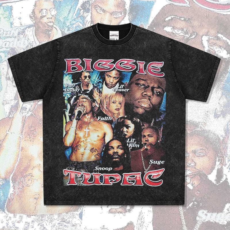 Streetwear masculino BIG BIGGIE SMALL HIPHOP hip hop t-shirt rap character print