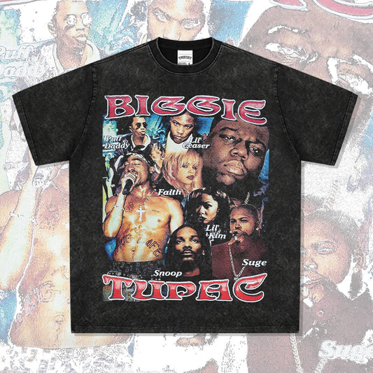 Streetwear masculino BIG BIGGIE SMALL HIPHOP hip hop t-shirt rap character print