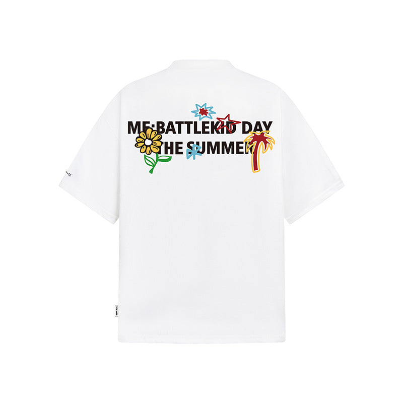 Hip Hop Clothes New York Vintage Alphabet Floral Embroidery Short Sleeve T-Shirt