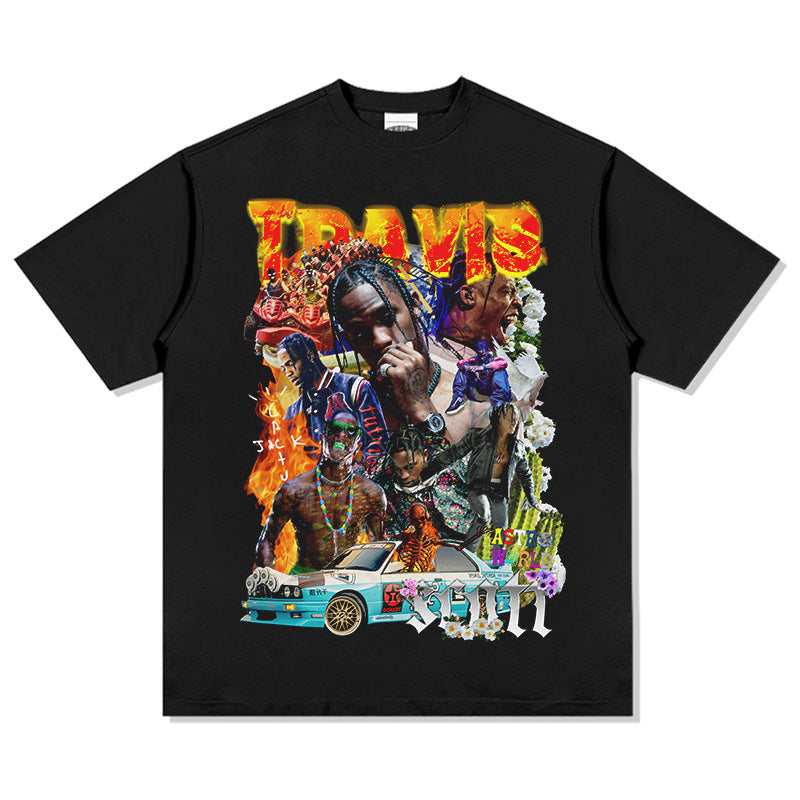 Cool t rapper vintage hip hop Travis Scott print short sleeve t-shirt loose