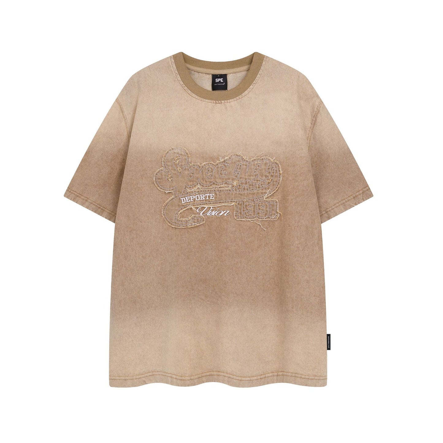 Retro Style Shirt For Men Summer Vintage Embroidery gradual change color washed denim t-shirt short sleeve