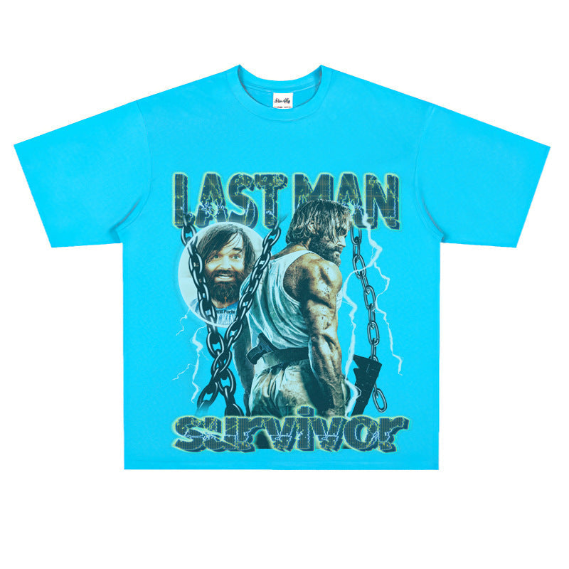 Film Star T Shirt Loose Heavy Retro Street Cotton American T-shirt for Men and Women
