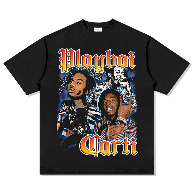 Streetwear masculino hip hop rap Playbois Carti print HOMAGE short sleeve t-shirt