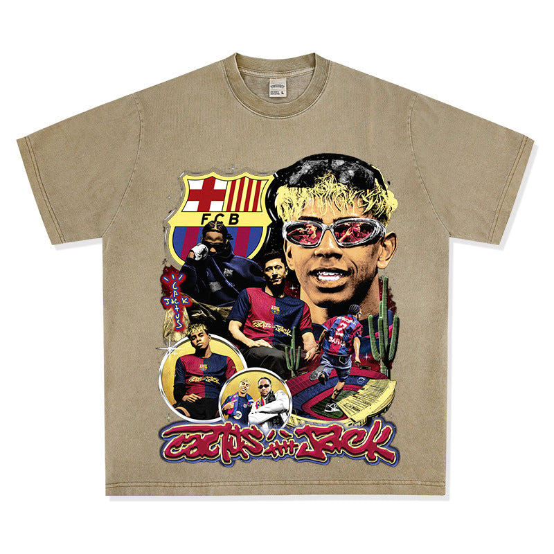 Outfit streetwear vintage barça x travis scott front print short sleeve t-shirt