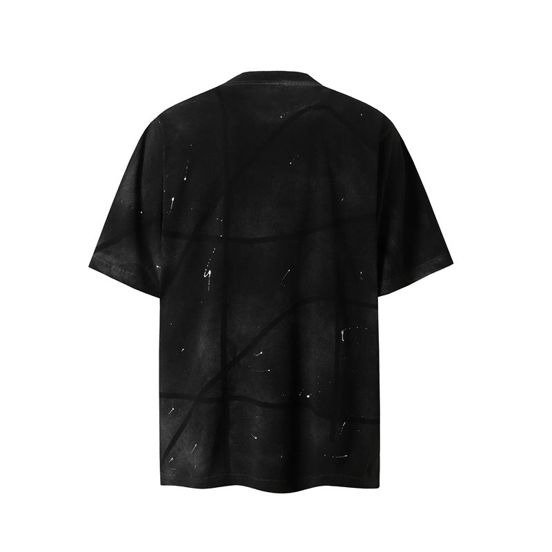 Camisas Retros Washed Hip Hop Tie-Dye Alphabet Print Short Sleeve T-Shirt