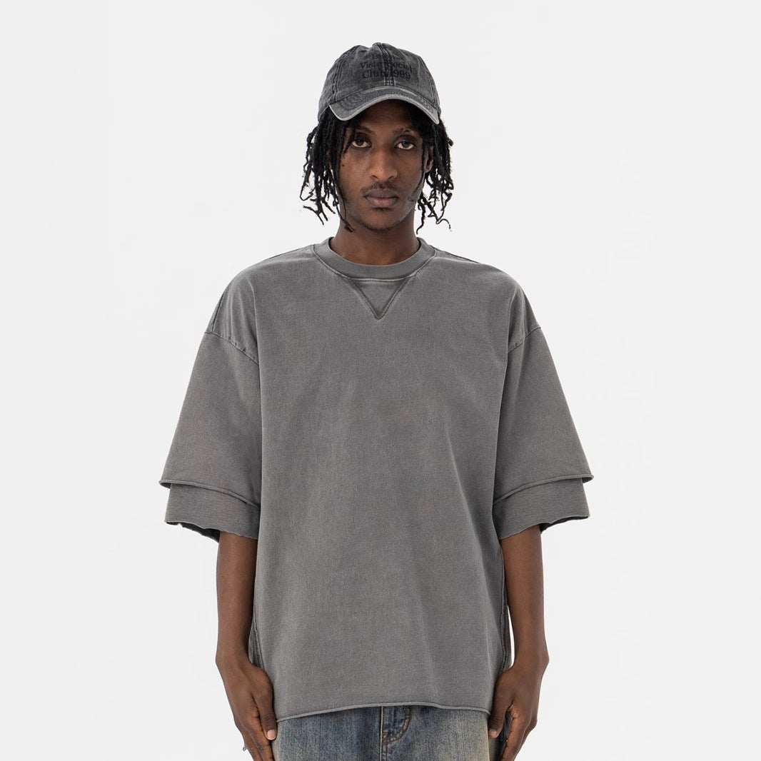 Vintage 90s Hip Hop Clothing Summer Vintage Washed Old Short Sleeve T-Shirt