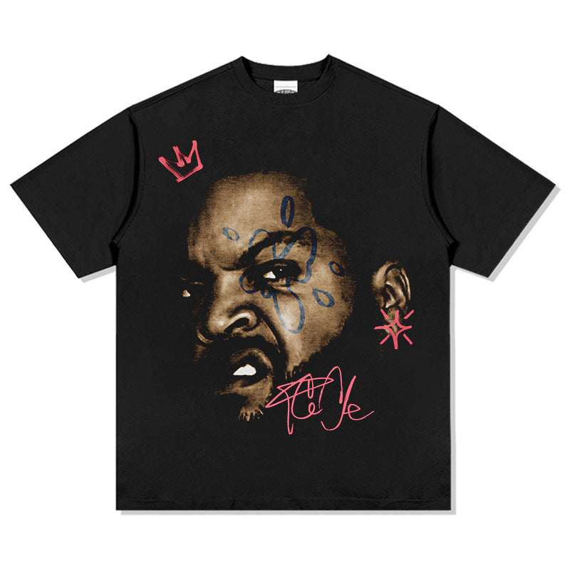Streetwear masculino vintage hip hop Ice Cube print short sleeve t-shirt