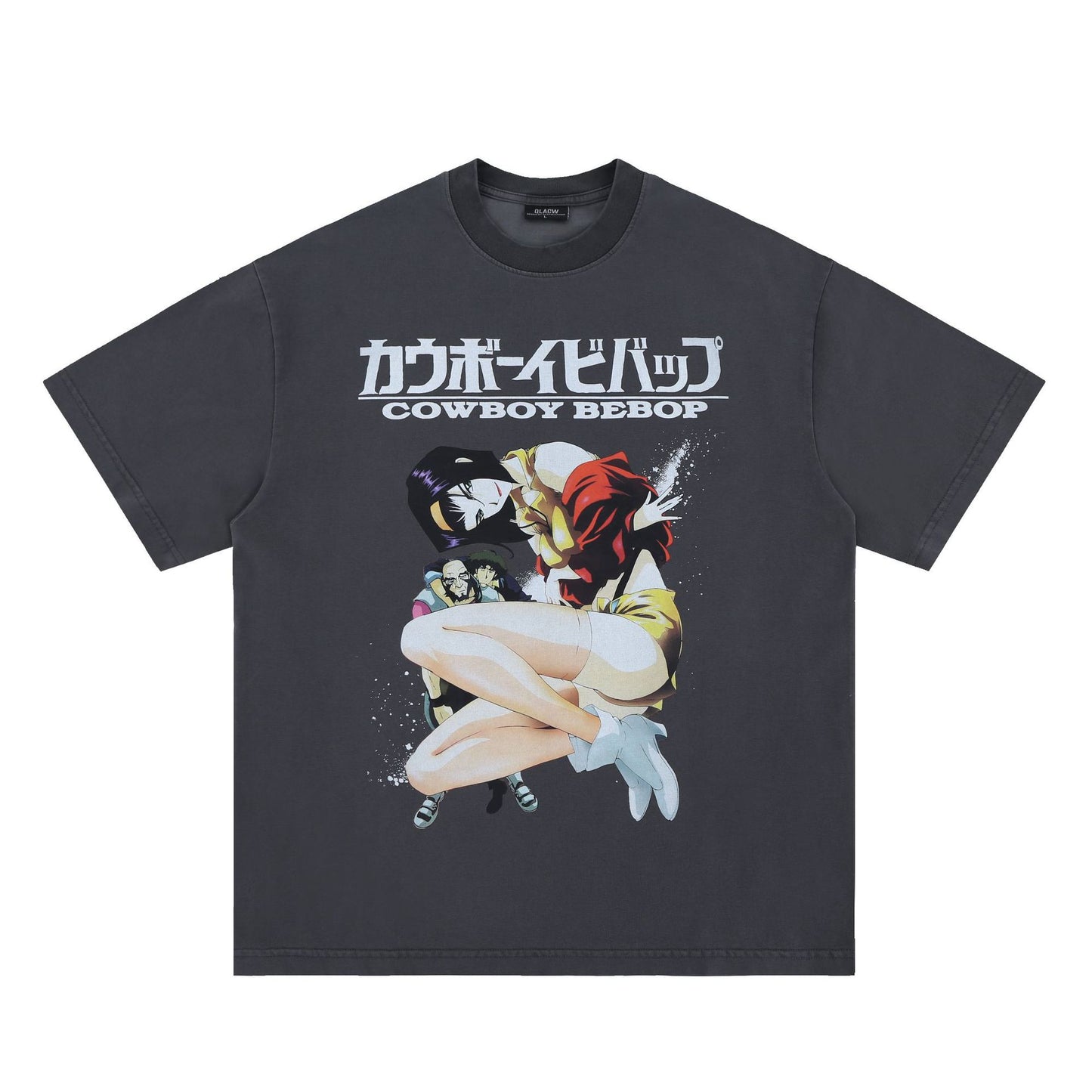 Vintage College Shirts Anime Girl Print Summer Wash Short Sleeve T-Shirt