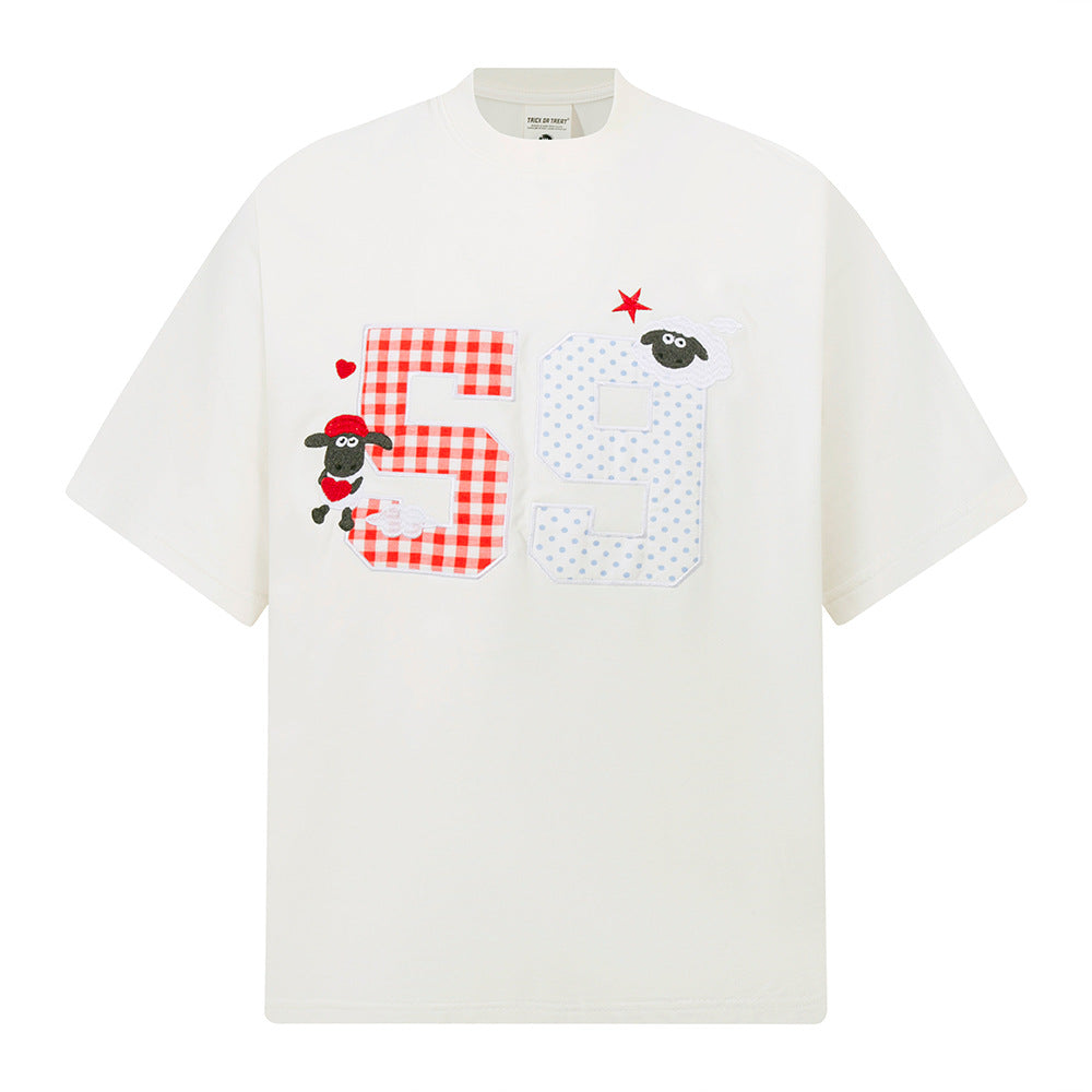 Nostalgia T Shirts Vintage Embroidered Short Sleeve T-Shirt Summer Oversize Top