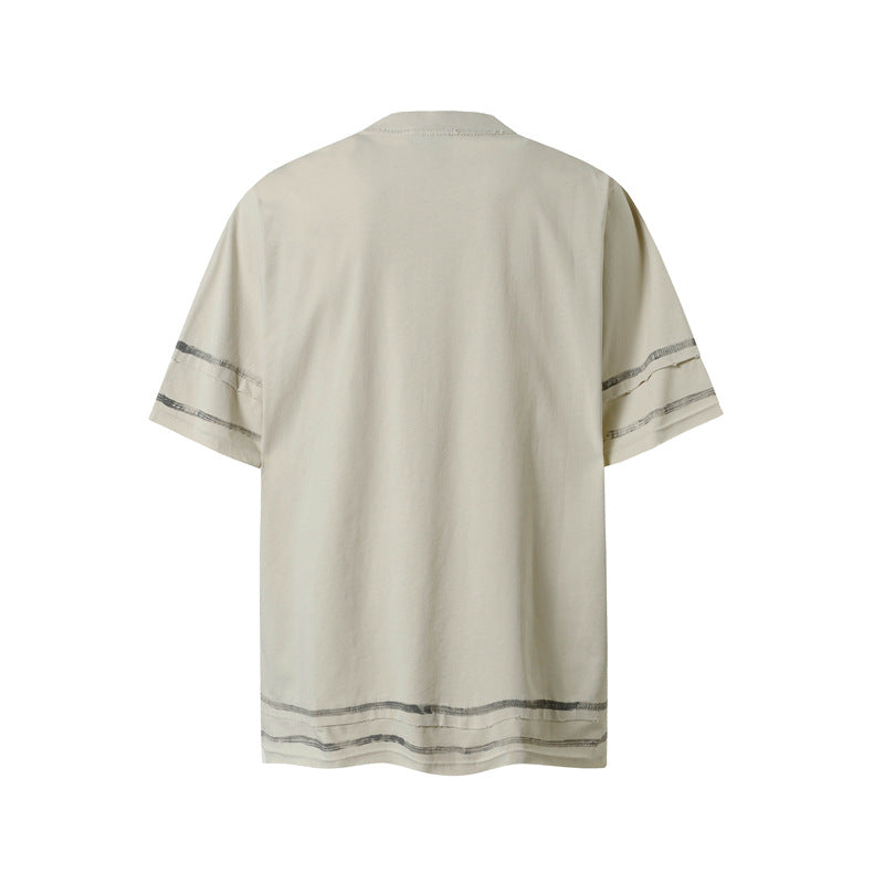 Camisas Retros Washed Old Crew Neck Letter Print Short Sleeve T-Shirt