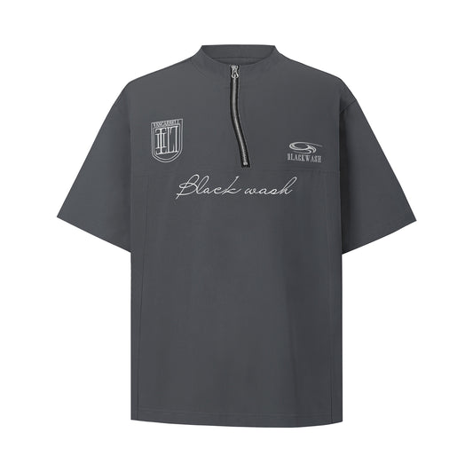 USA Vintage T-Shirt Letter Embroidery Half Zipper Men's Summer Loose