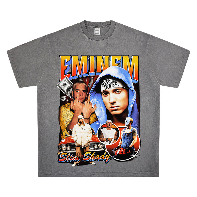 Streetwear masculino vintage hip hop Eminem print short sleeve t-shirt