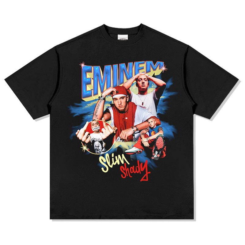 Streetwear masculino vintage hip hop Eminem print short sleeve t-shirt