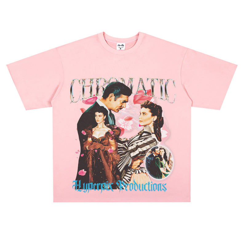 Film Star T Shirt European and American Movies Gone with the World Loose T-shirt Men and Women