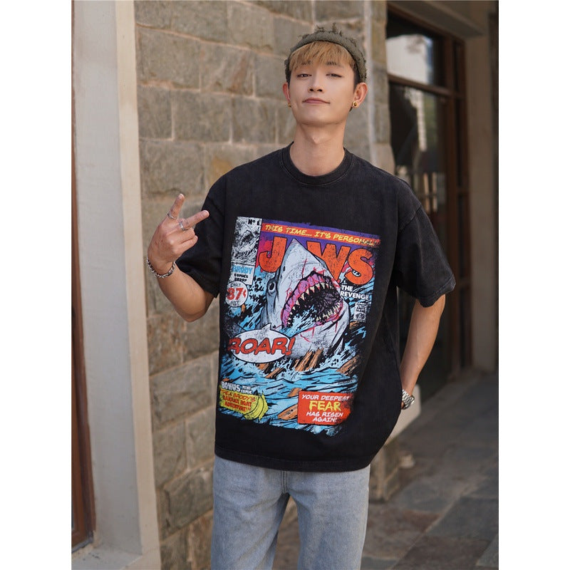 Film Star T Shirt Cotton Loose Short Sleeve American Retro Fashion Printed round Neck T-shirt