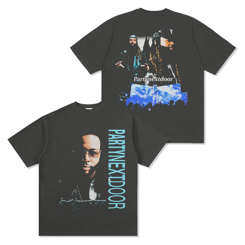 Outfit streetwear vintage hip hop PARTYNEXTDOO print short sleeve t-shirt