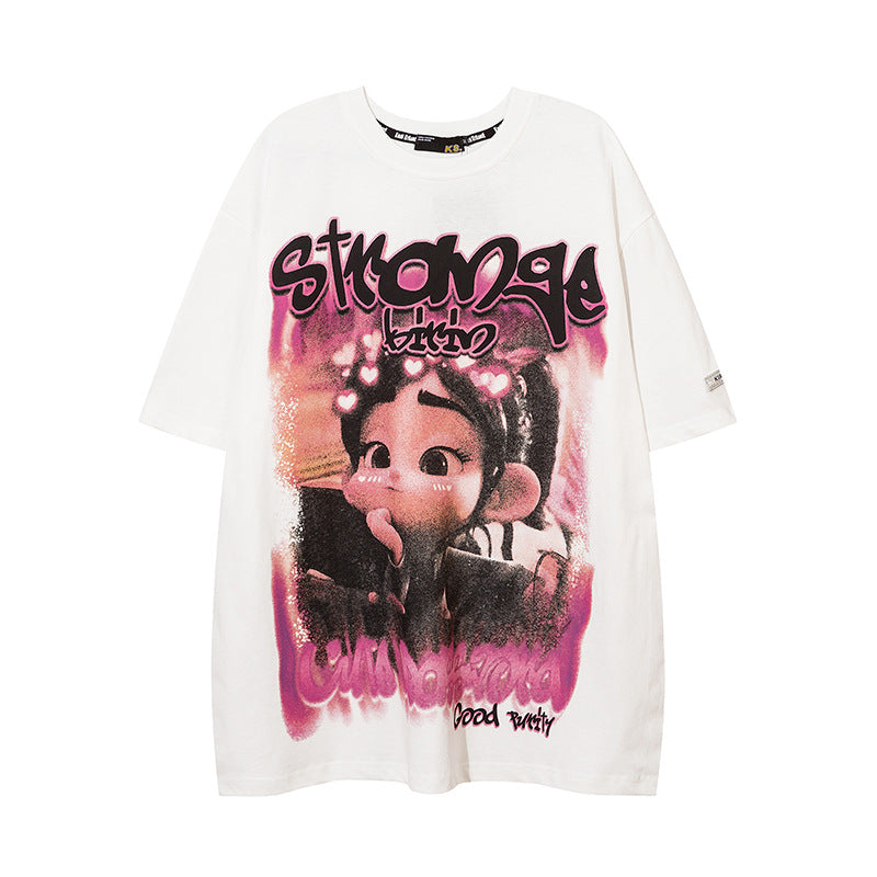 Vintage Usa Shirt Cartoon Print Short Sleeve T-Shirt Oversize Top
