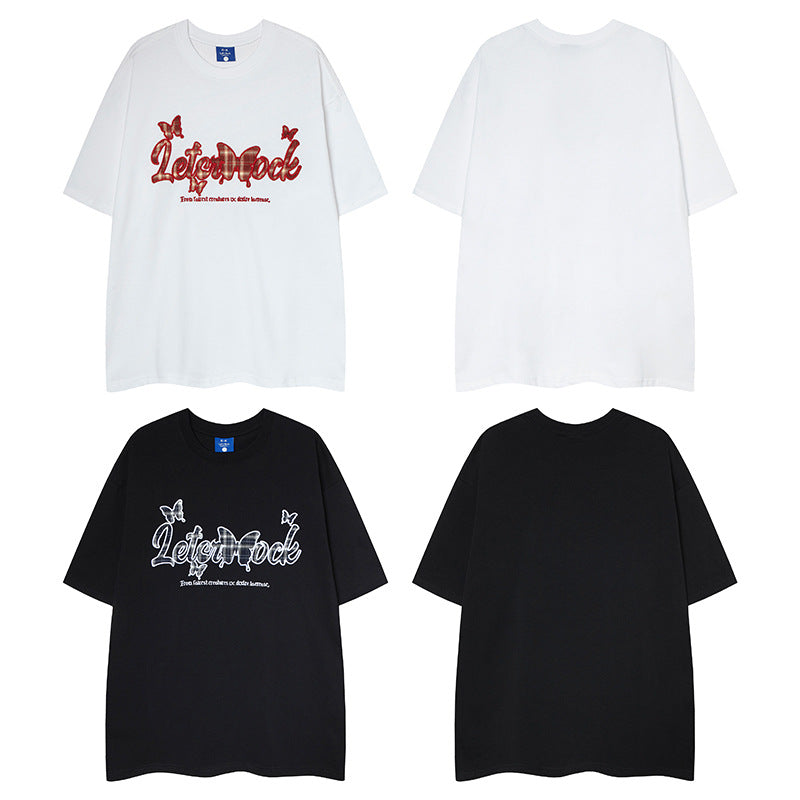 Nyc 1990 Shirt Vintage Embroidered Alphabet Loose Short Sleeve T-Shirt