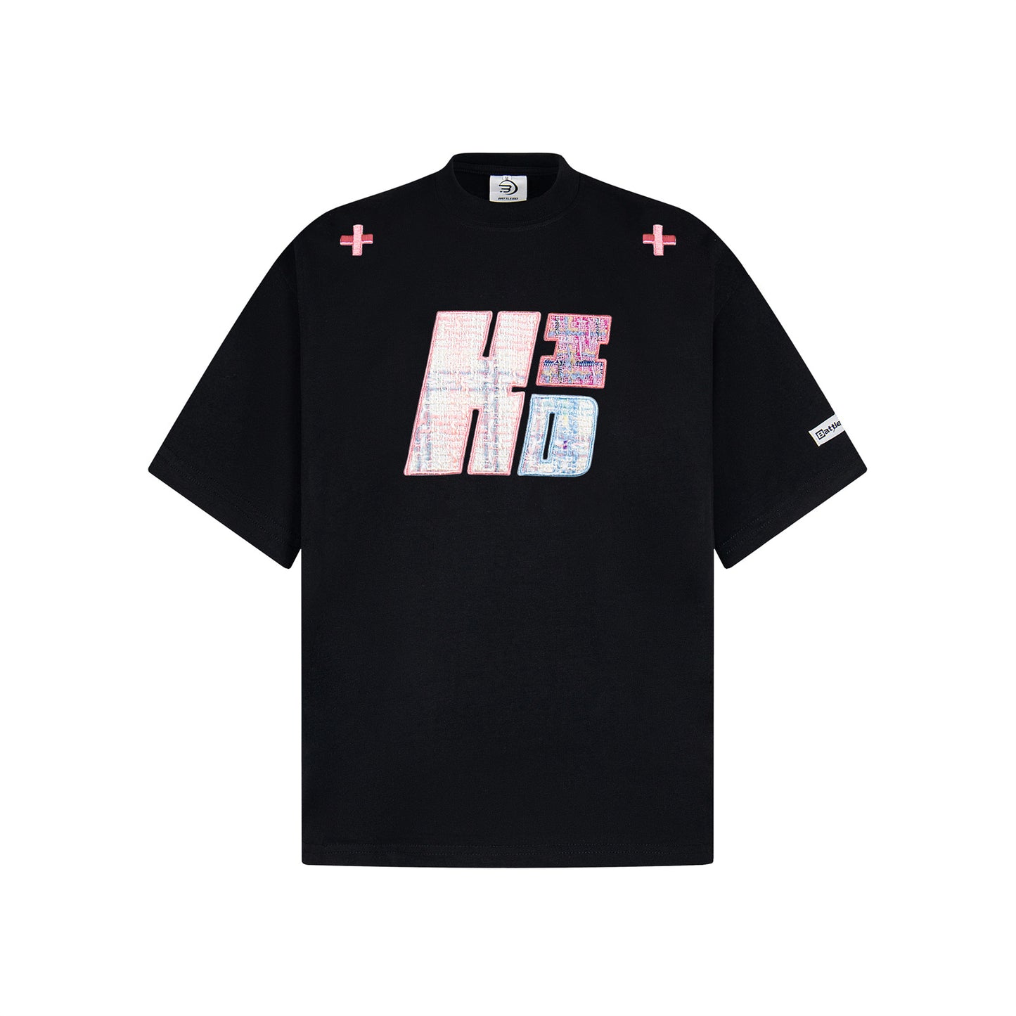 USA Vintage T-Shirt Contrast Pink Plaid Embroidery Men's Summer Loose