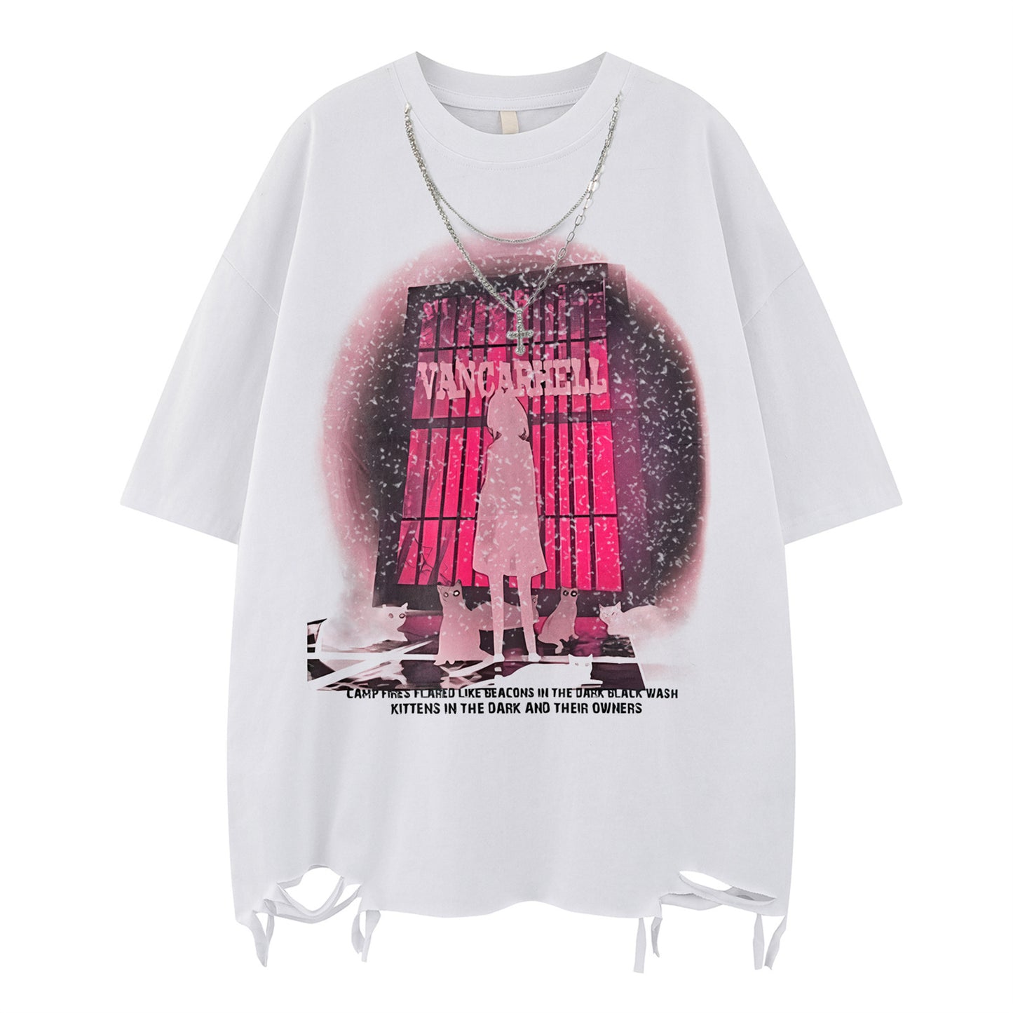 Distorted vintage necklace short sleeve t-shirt summer loose top
