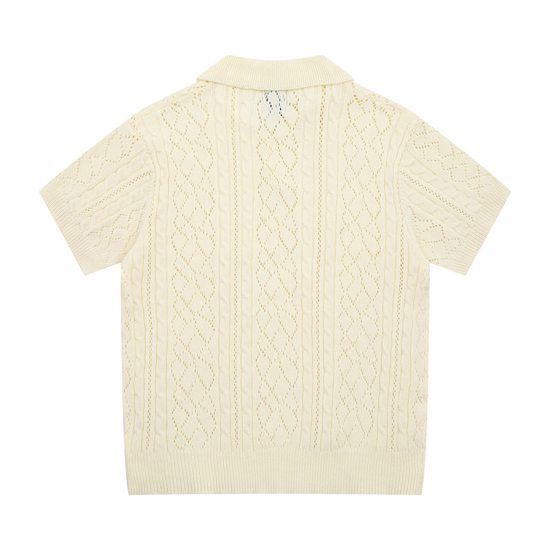 Hip Hop Shirts For Boys Vintage Summer Lapel Short Sleeve Sweater Knitted Men's Loose Top