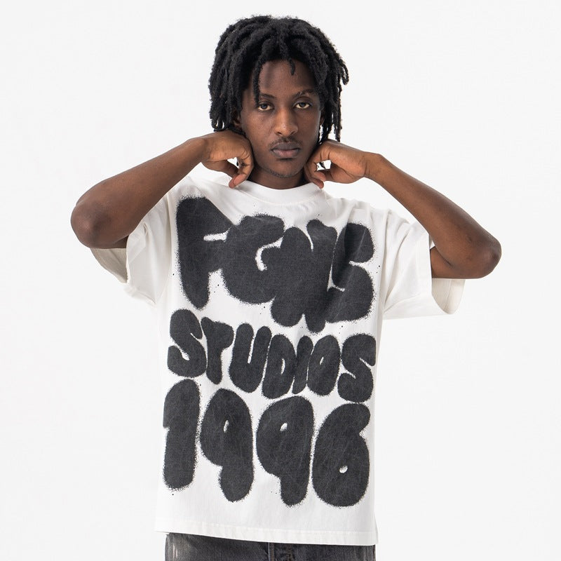 Vintage 90s Hip Hop Clothing Summer Cartoon Graffiti Print Crew Neck Short Sleeve T-Shirt