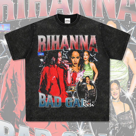 Outfit streetwear vintage Rihanna hip hop print short sleeve t-shirt