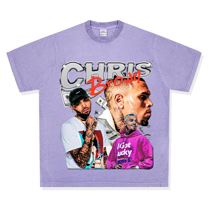 Streetwear masculino vintage hip hop breezy print short sleeve t-shirt